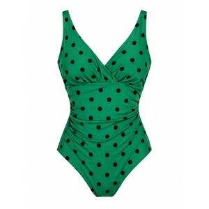 Pin Up Polka Dot One Piece Swimsuit 14 Green Ruched Tummy Control Slimming Boden